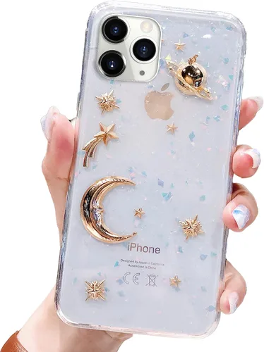 Vista 9 de Funda para Apple iPhone 11 Pro Max 3D Bling Planet Glitter con Space Sparkle Moon Star Universe Flexible Soft TPU Protección a prueba de golpes