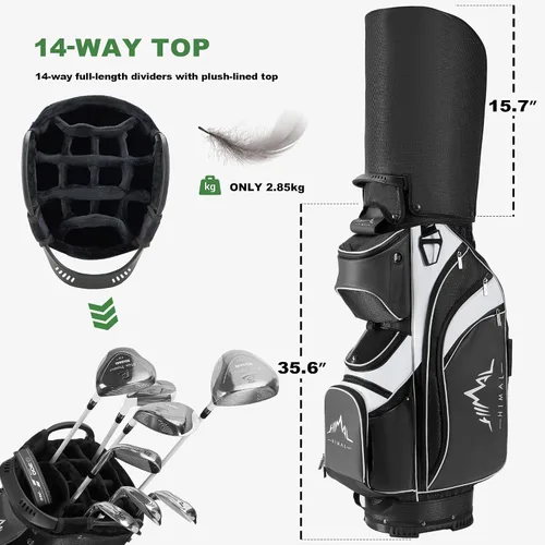 Vista 2 de UNIHIMAL Bolsa de carrito de golf de 14 vías con divisor de longitud completa, bolsa de golf de piel sintética de alta calidad con parte superior