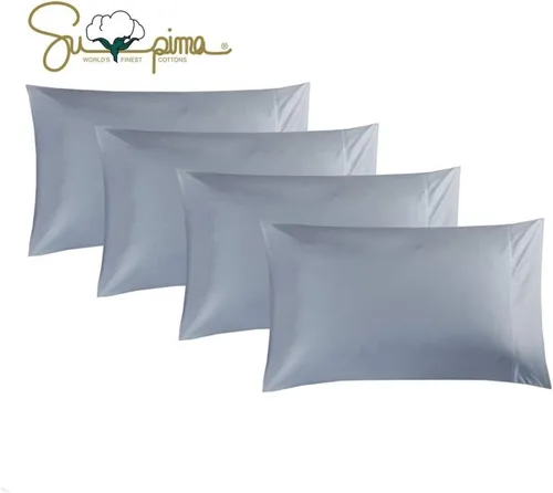 Vista 9 de Juego de 2 fundas de almohada 100 % algodón Supima de 600 hilos tamaño Queen, fundas de almohada de hotel de lujo, tejido de satén suave y sedoso