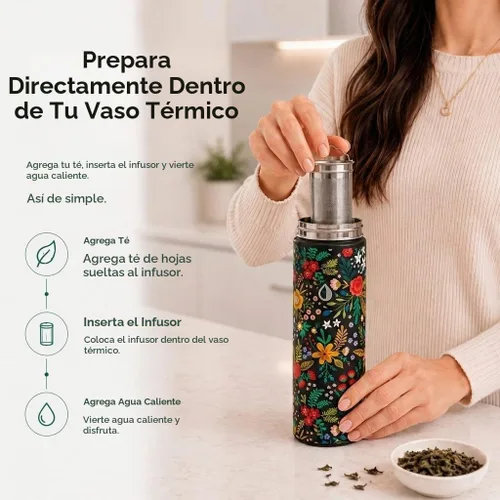 Vista 4 de Botella vaso térmico para té de 22 onzas con infusor, taza de viaje