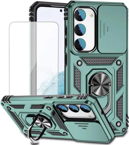 Vista 14 de Funda para Galaxy S23, Samsung S23 S911U con protector de pantalla de vidrio templado y cubierta para cámara deslizante, anillo magnético soporte