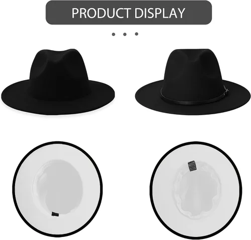 Vista 4 de jingsha Sombreros Fedora para hombres y mujeres de ala ancha Fedora de fieltro de Panamá, sombreros de vestir para hombre con hebilla de cinturón