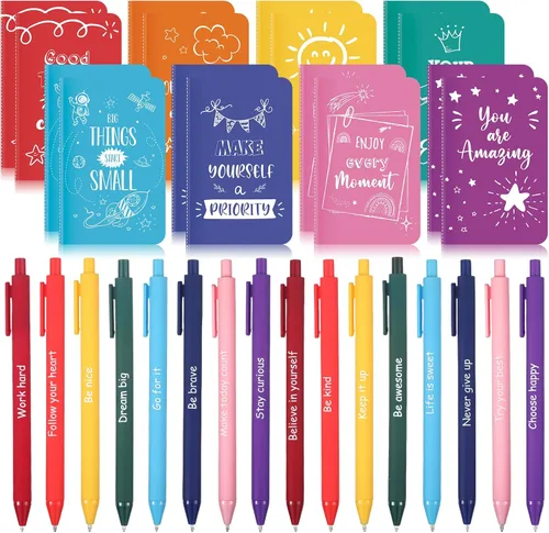 Vista 11 de Funrous 32 bolígrafos con cita motivacional, bloc de notas inspiradoras, mini diario con bolígrafo, cuadernos pequeños, regalo para hombres