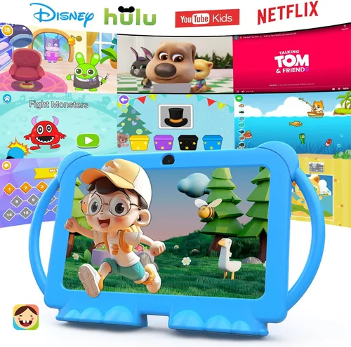 Vista 2 de PEICHENG Tableta para Niños de 7 Pulgadas Android 12.0 para Niños Pequeños, 4GB RAM 32GB ROM Bluetooth Pantalla IPS Control Parental Cámara Dual Azul