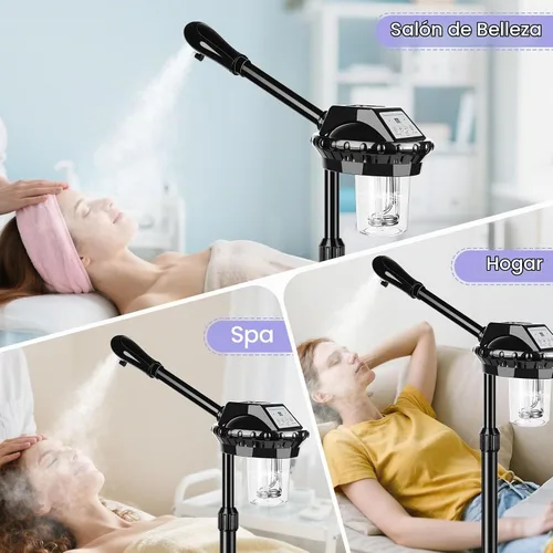 Vista 7 de Vaporizador facial, vaporizador facial poressional sobre ruedas con función de temporizador, vaporizador facial de ozono para spa, salón y uso