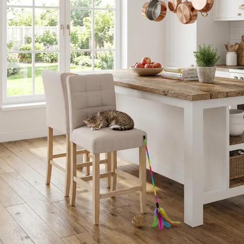 Vista 3 de YOUNIKE Taburete de bar moderno, taburete de bar con cómodo respaldo alto y patas de madera, silla de cocina de tela para isla y comedor, ya