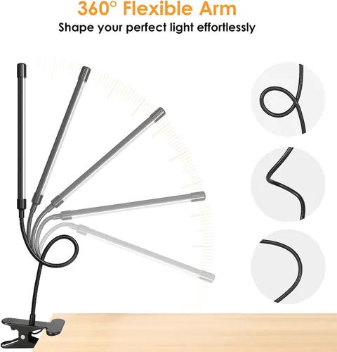 Vista 3 de ShineTech Lámpara de escritorio LED con abrazadera, iluminación ultra ancha de 3 cabezales, 4 modos de color, lámpara de trabajo de cuello de cisne