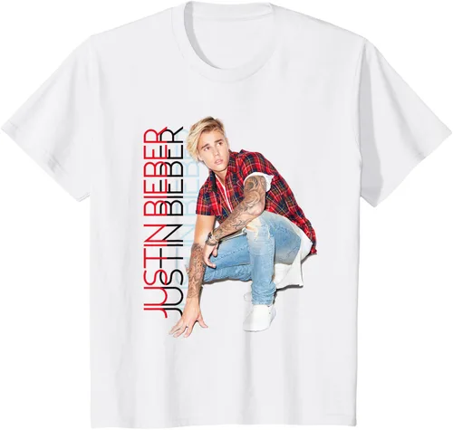 Vista 3 de Justin Bieber Camiseta oficial de pie alto, Blanco