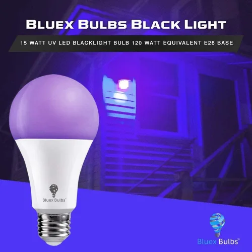 Vista 4 de Bluex Bombillas 6 Pack A21 LED Luz Negra, 16 W (equivalente a 120 W) E26 Luz Negra Nivel 385-400nm, Pintura Corporal, Luz LED de Fiesta que Brilla