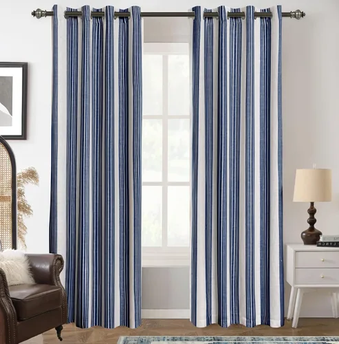 Vista 19 de DriftAway Chris Linen - Cortinas opacas con capa térmica y reductora de sonido, 63 pulgadas de largo para dormitorio, cortinas estampadas a rayas