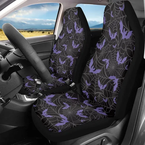 Vista 33 de Bulopur Fundas para asientos de coche negras y blancas con forma de murciélago, protector de asiento de coche universal, accesorios de coche