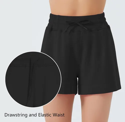 Vista 5 de THE GYM PEOPLE Pantalones cortos deportivos con cordón para mujer, cintura alta, pantalones cortos de entrenamiento de verano con bolsillos