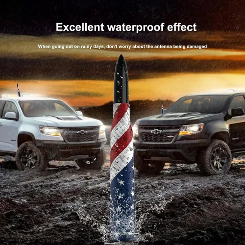 Vista 5 de Antena para Auto Camión con Tapas de Válvula de Neumático Bandera Americana Diseño Antirrobo, Reemplazo Corto Universal para Ford F150 F250 F350