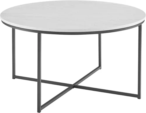 Vista 11 de Walker Edison - Mesa redonda moderna para café, para sala de estar, de nogal/dorada