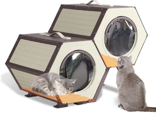 Vista 10 de Casa climatizada para gatos para invierno al aire libre, condominio combinado para gatos con temperatura y tiempo ajustables, refugio aislado