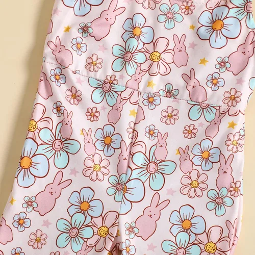 Vista 5 de Hantleiftov Traje de Pascua para bebé, sin mangas, con estampado de huevo de conejo, con correa, parte inferior acampanada, ropa de verano
