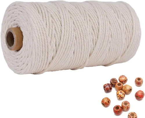 Vista 28 de Cordón de macramé beige de 0.078 pulgadas x 220 yardas, cuerda de algodón torcido de 4 hebras natural para colgar en la pared, manualidades, cordel