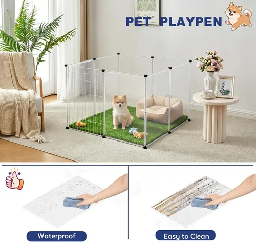 Vista 4 de BRIAN & DANY Dog Playpen Portable for Small Animals, Dog Play Pen Indoor, Transparent Pet Playpen for Puppies, Cats, 40" L x 40" W x 28" H Dog