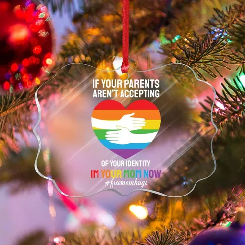 Vista 10 de Adorno acrílico de Navidad con texto en inglés "I May Be Straight But I Don't Hate LGBT, decoración de árbol de Navidad, adorno gay para árbol