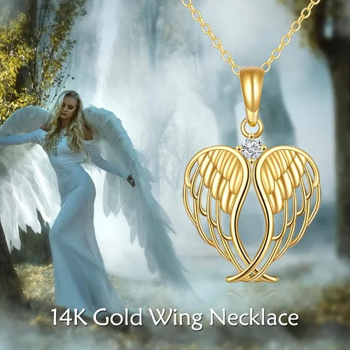 Vista 6 de 14k Solid Gold Angel Wings Necklace for Women, Fine Jewelry Christmas Gifts for Wife Girlfriend Daughter