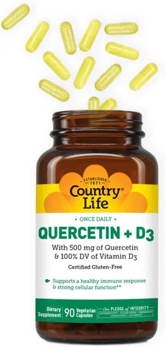 Vista 4 de Country Life Cápsulas de quercetina de 500 mg con vitamina D3 800 UI – Suplemento de apoyo inmunológico para adultos – Potenciadores inmunológicos
