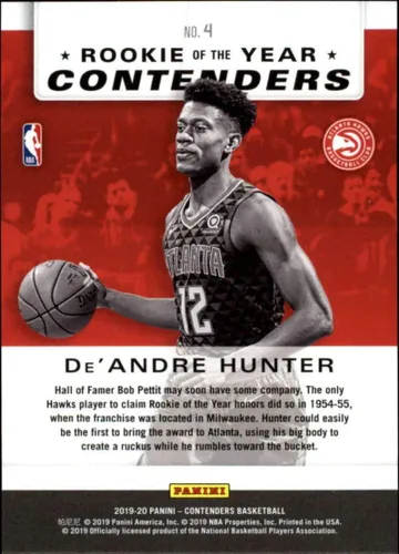 Vista 2 de 2019-20 NBA Contenders Rookie of the Year Contenders #4 De'Andre Hunter Atlanta Hawks Official Panini Basketball Trading Card from Hobby