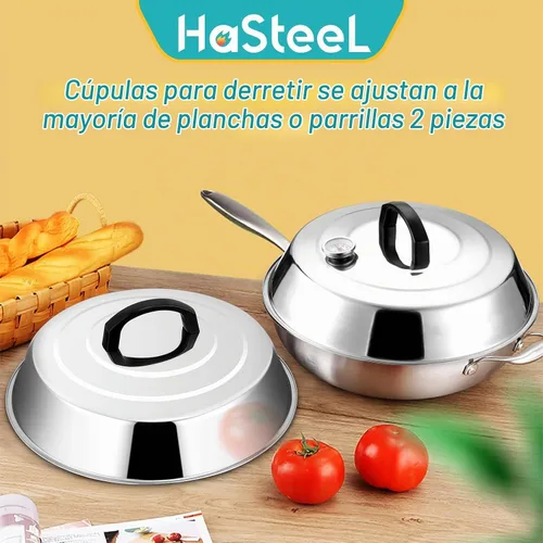 Vista 7 de Cúpula para Derretir Queso de 12 Pulgadas, HaSteeL Cubierta Redonda de Acero Inoxidable para Rociar y Vaporizar, Cúpula Grande Sólida para Plancha