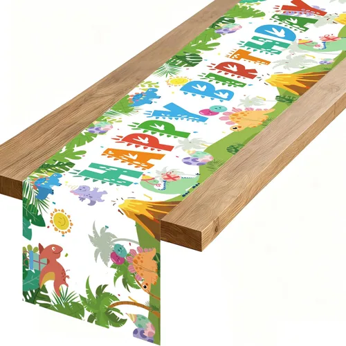 Vista 10 de Camino de mesa de feliz cumpleaños, negro, rojo, amarillo, ratón, tela de poliéster, decoración de mesa de comedor para decoración de fiesta