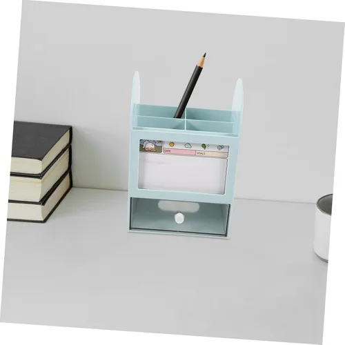Vista 4 de NOLITOY Organiza tu escritorio, caja de suministros de bolígrafos multisección, color azul, para niños y niñas, estudiantes, profesores, padres