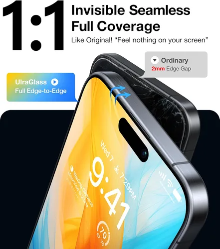 Vista 5 de UltraGlass TOP 9H+ - Protector de pantalla de vidrio para iPhone 13 [grado militar inastillable y más duradero] Protector de pantalla completa 13
