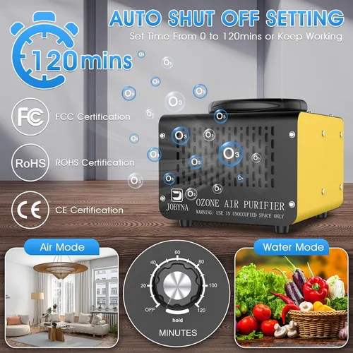 Vista 6 de JOBYNA Generador de ozono Agua Aire, 28,000 mg/h Modo de aire y 500 mg/h Modo de agua Purificador de aire de ozono, Máquina de ozono doméstico e