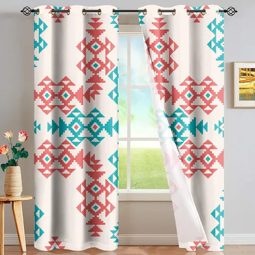 Vista 36 de Dreaweet African Tribal Blackout Curtains 63 Inch Long 2 Panels Set Bohemian Ethnic Geometric Grommet Top Thermal Insulated Curtains for Living Room