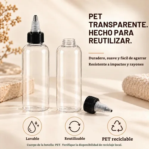 Vista 4 de Paquete de 40 botellas dispensadoras transparentes, botellas exprimibles de Dispensación controlada, hecha de PET, lavable, reutilizable