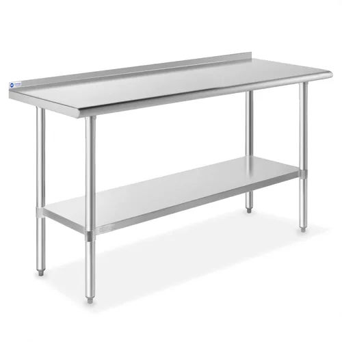 Vista 9 de Gridmann Mesa de cocina comercial para trabajo y preparación de alimentos de acero inoxidable, con protector contra salpicaduras de 30 pulgadas x 24