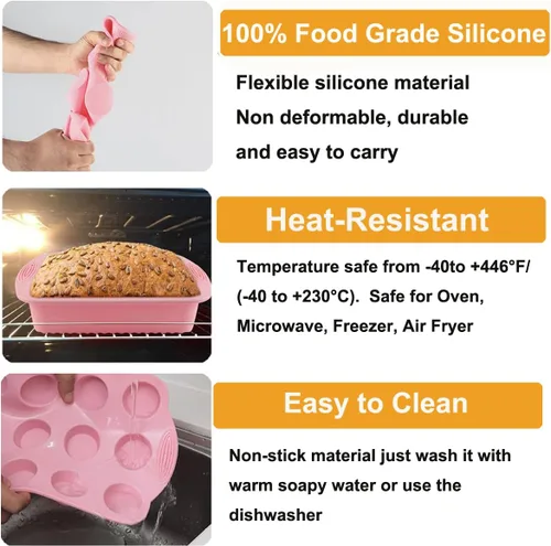 Vista 6 de Acidea Juego de utensilios de silicona antiadherente, 7 piezas de molde para hornear, económico, sin BPA, resistente al calor, kit de herramientas