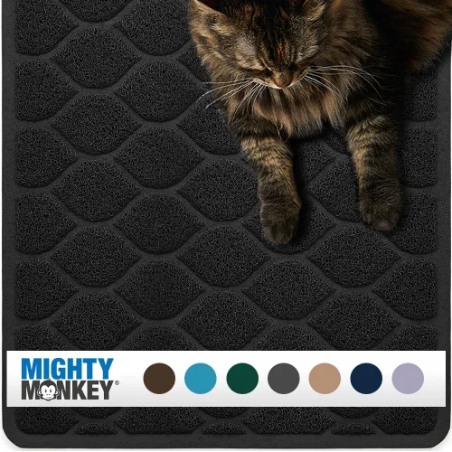 Vista 13 de MIGHTY MONKEY - Alfombrilla de atrapamiento para bandeja de arena de gato impermeable sin BPA, fácil de limpiar, respaldo texturizado, suave