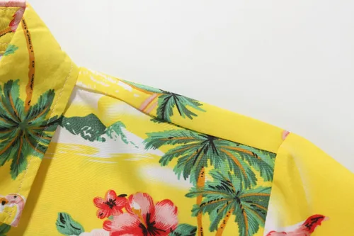 Vista 4 de SSLR Camisa hawaiana para hombre, diseño de flamencos, manga corta, con botones, camisa Aloha