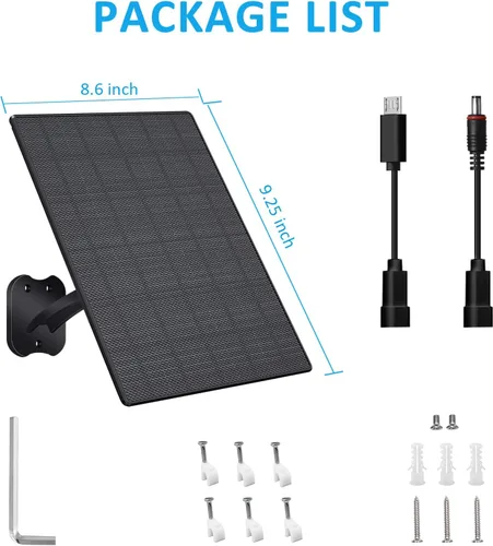Vista 2 de Panel solar de 10 W para cámaras de seguridad, panel solar de cámara exterior de 5 V con cable USB-C, CC 0.217 x 0.083 in y puerto micro USB