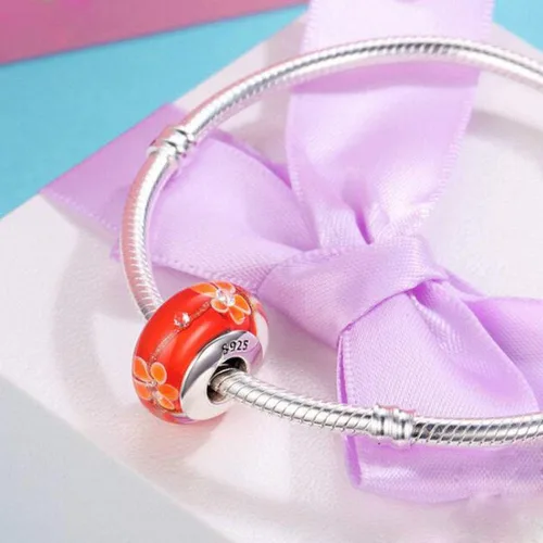 Vista 2 de Abalorios de cristal de Murano genuino para pulseras de plata de ley 925 original núcleo azul burbujas rosas abalorios para pulseras Pandora