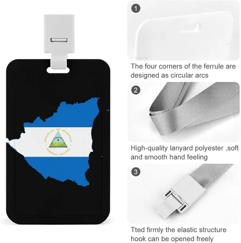 Vista 5 de Mapa de la bandera de Nicaragua impreso, tarjetero de identificación vertical con cordón para hombres y mujeres