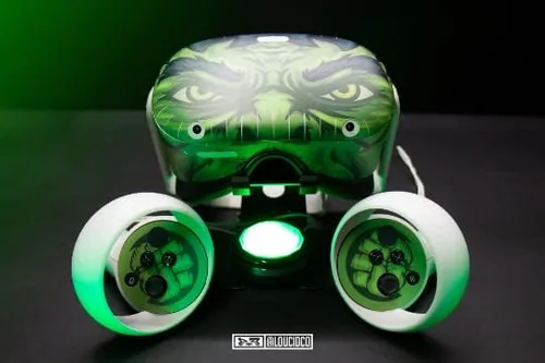 Vista 2 de Incredible Green Beast VR Skin Wrap Decal for Oculus Quest 2 VR Headset - Easy-to-install Stickers for Meta Quest 2 VR2