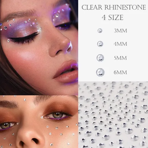 Vista 4 de 1250 calcomanías de diamantes de imitación autoadhesivas, gemas de arco iris para cara, cabello, uñas, brillantina, calcomanías de diamantes