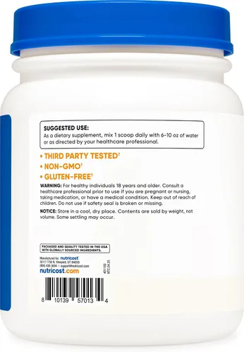 Vista 4 de Nutricost L-tirosina en polvo 17.64 oz - polvo puro de L-tirosina 1000mg por porción