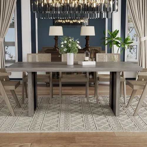 Vista 3 de Auromie Mesa de comedor rústica de 71 pulgadas para 8, mesa de comedor de granja para 6 a 8, mesa de cocina rectangular con patas resistentes
