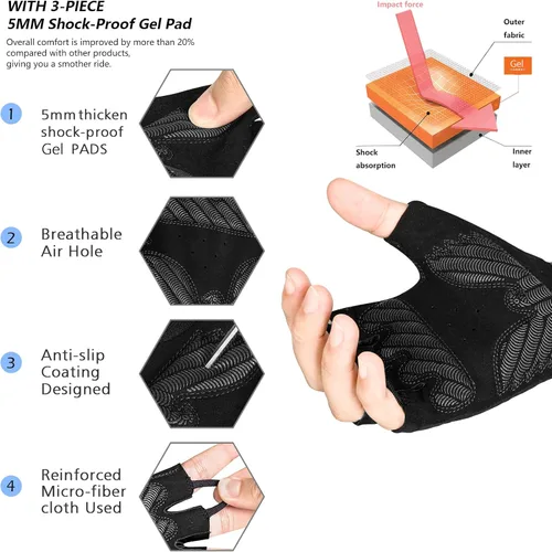 Vista 2 de MOREOK - Guantes para bicicleta de montaña (MTB) y ciclismo de descenso (DH), para hombres, de medio dedo, con almohadilla de gel que absorbe