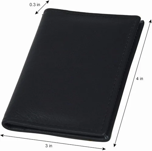 Vista 3 de Leatherboss Cartera Bifold Delgada de Cuero Genuino Porta Tarjetas de Crédito, Débito e ID Compacta y Elegante con Ventanas Transparentes