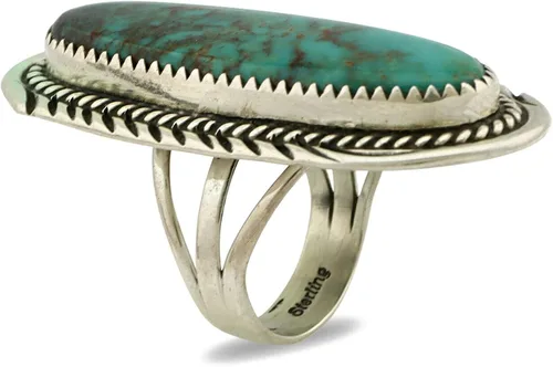 Vista 2 de Navajo Ring .925 plateado turquesa montaña artista Talhat C.80's, Plata de ley 925, plata 925, piedra preciosa, metal, Turquesa