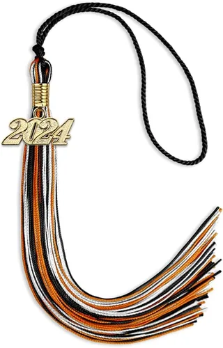 Vista 18 de Endea Graduation Borla mixta de triple color con gota de fecha dorada (negro/dorado/blanco, 2021)