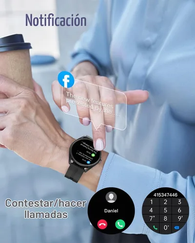 Vista 2 de HUAKUA Reloj inteligente para mujeres y hombres, responde/hacer llamadas Negro