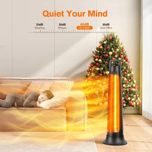 Vista 7 de FLOWBREEZE Calentador de patio al aire libre, 1200 W, calefacción instantánea 3S, calentador infrarrojo portátil con oscilación de 60°, temporizador